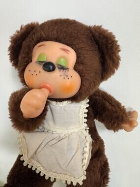 Vintage Monchhichi Thumb Sucking Rubber Face Plush Doll Stuffed Toy 80s